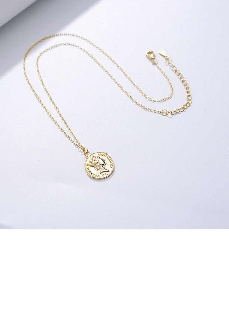 925 Sterling Silver Plated Gold Fashion Elegant Queen Geometric Circle Pendant with Necklace