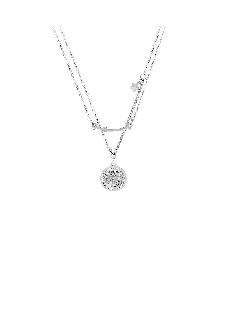 Fashion Elegant 316L Stainless Steel Elephant Geometric Round Pendant with Double Layer Necklace