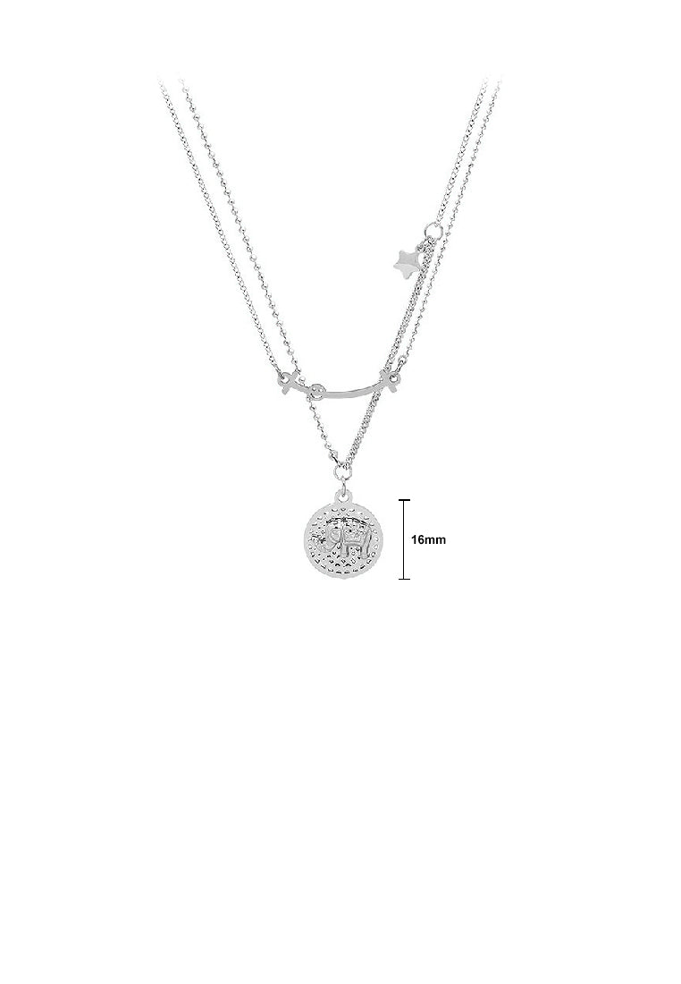Fashion Elegant 316L Stainless Steel Elephant Geometric Round Pendant with Double Layer Necklace