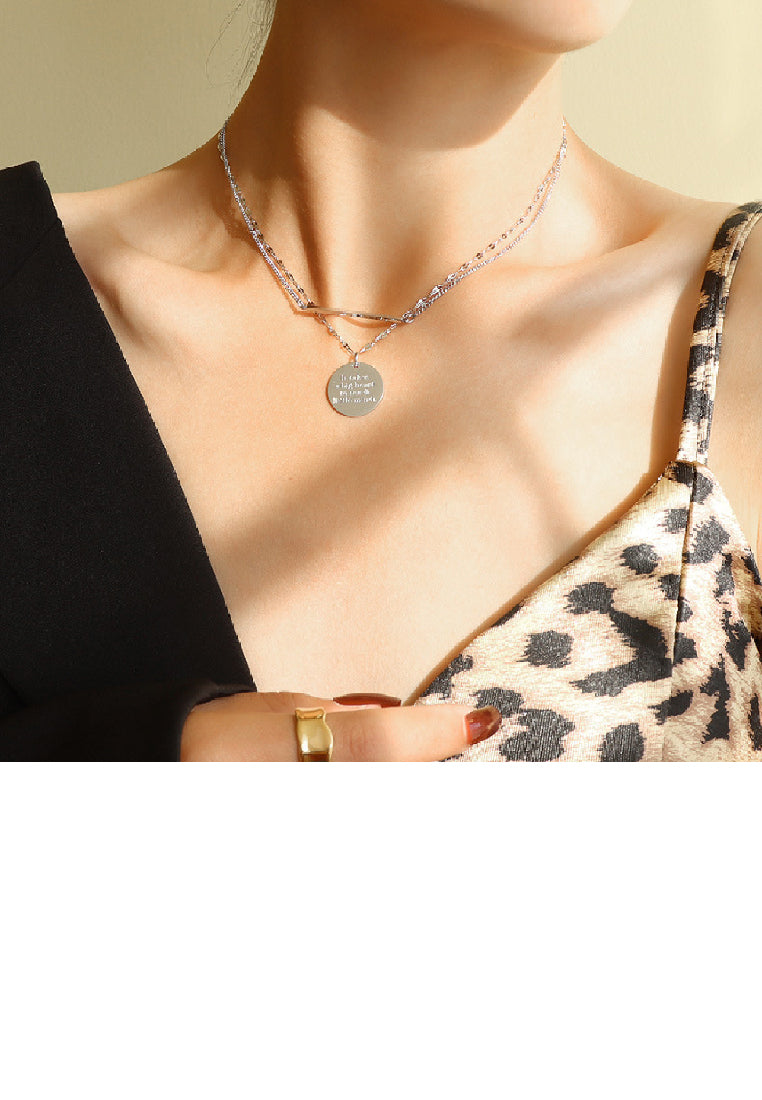 Fashion Elegant 316L Stainless Steel Elephant Geometric Round Pendant with Double Layer Necklace