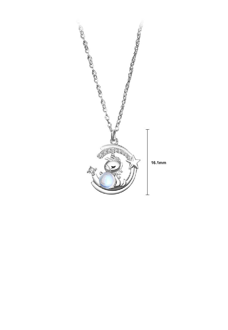 925 Sterling Silver Fashion Sweet Unicorn Star Moonstone Pendant with Cubic Zirconia and Necklace - Luxurious Look