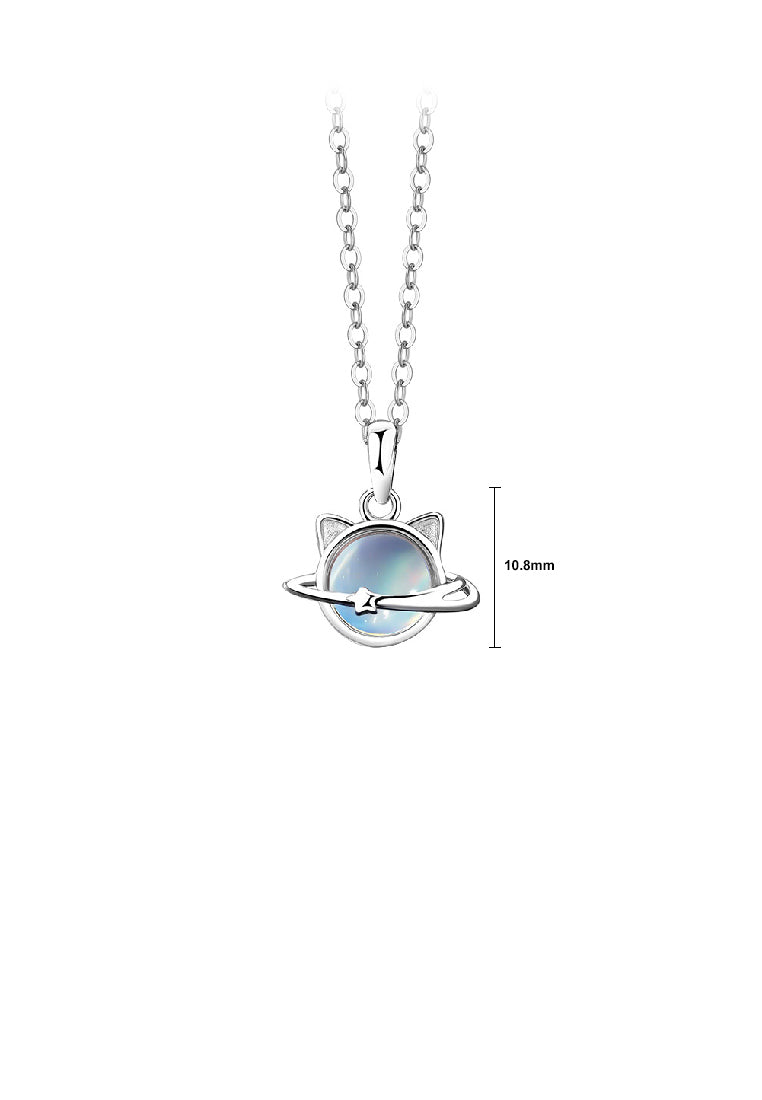 925 Sterling Silver Fashionable Cat Planet Pendant with Moonstone and Necklace