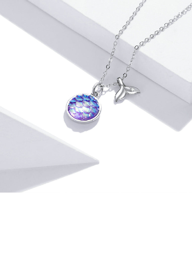 925 Sterling Silver Fashion Temperament Color Scale Geometric Round Fishtail Pendant with Cubic Zirconia and Necklace - Luxurious Look