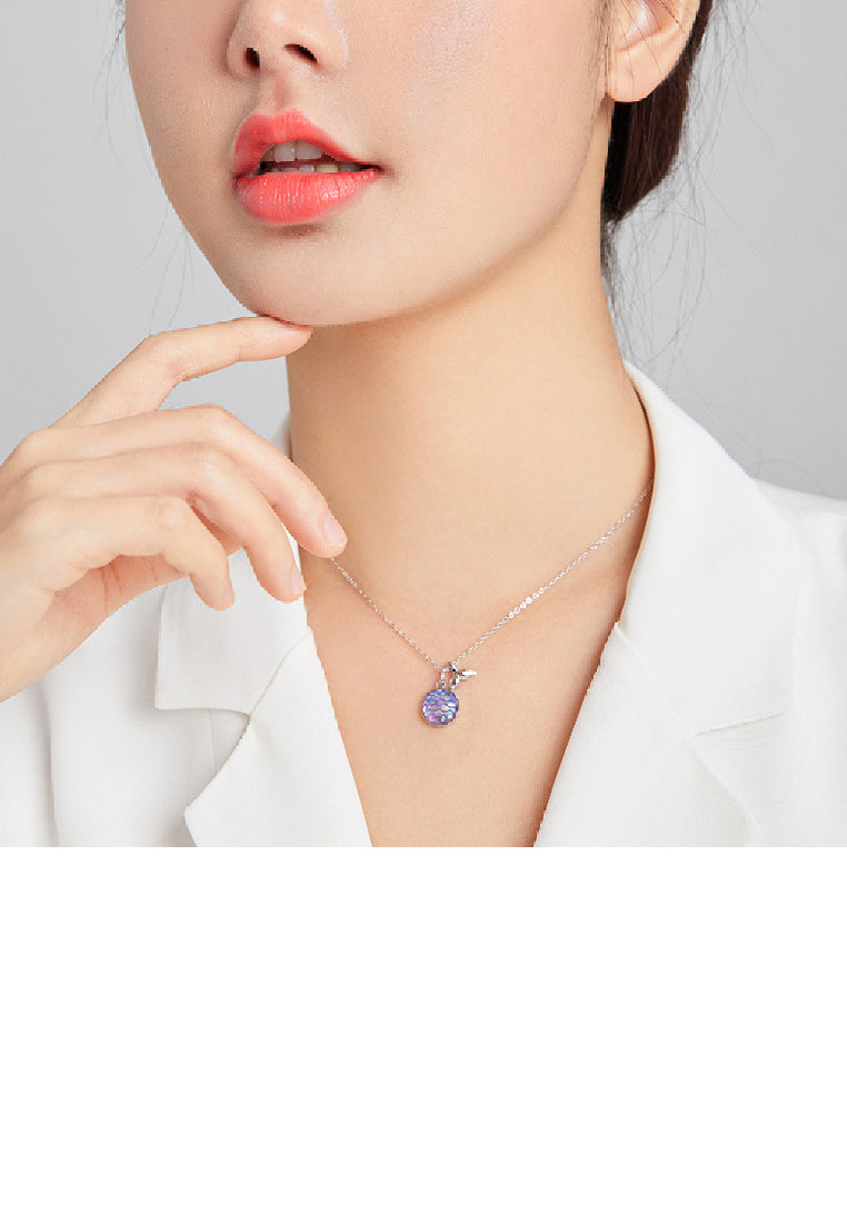 925 Sterling Silver Fashion Temperament Color Scale Geometric Round Fishtail Pendant with Cubic Zirconia and Necklace - Luxurious Look