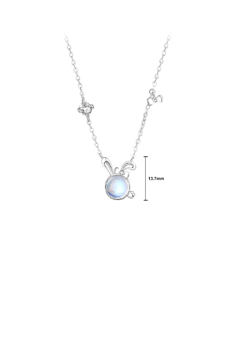 925 Sterling Silver Simple and Cute Rabbit Moonstone Pendant with Cubic Zirconia and Necklace - Luxurious Look