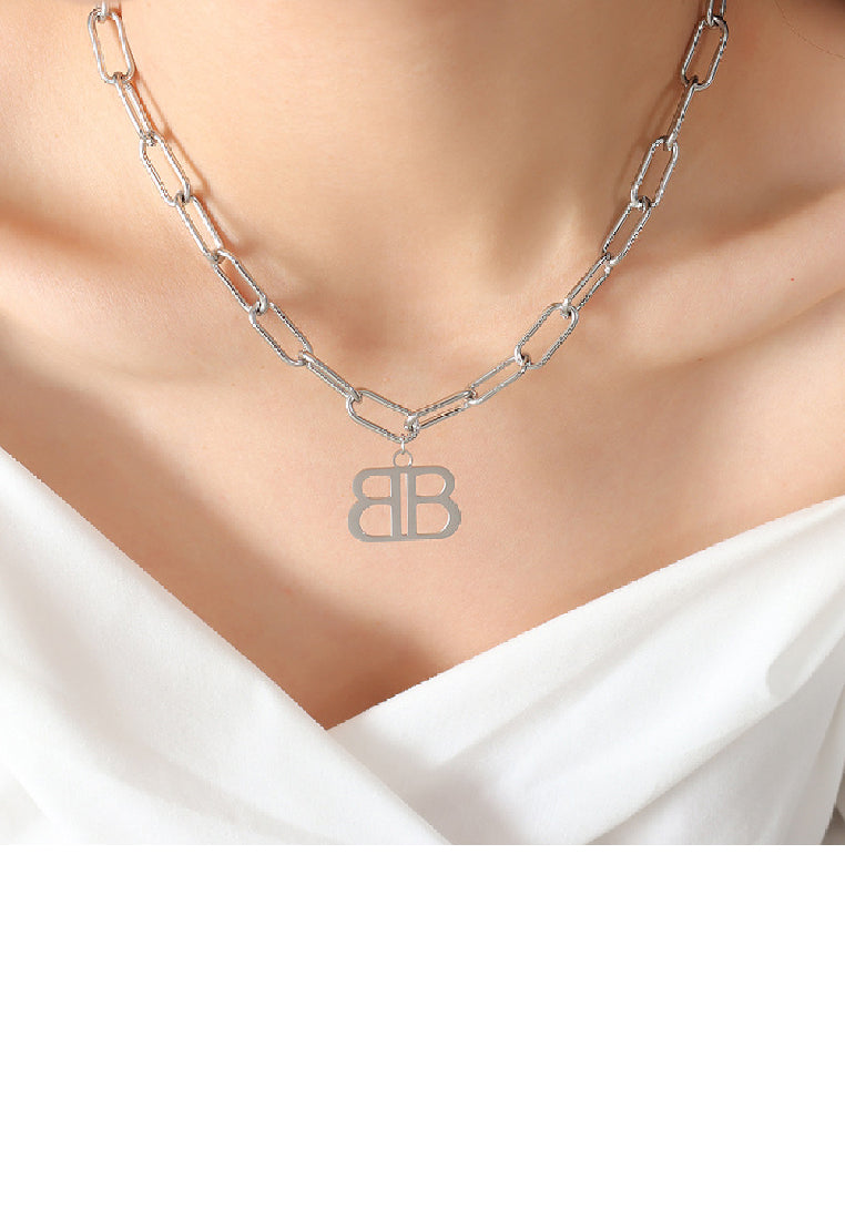 Fashion Personality 316L Stainless Steel Double Alphabet B Pendant with Necklace