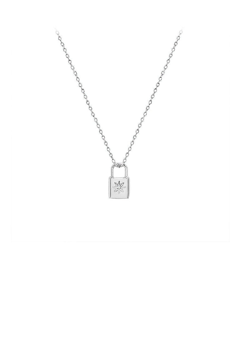 Simple Personality 316L Stainless Steel Lock Pendant with Cubic Zirconia and Necklace - Luxurious Look