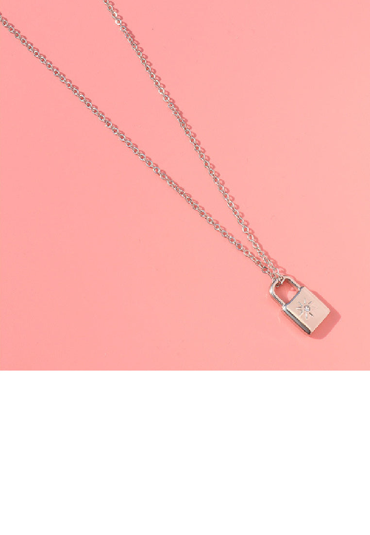Simple Personality 316L Stainless Steel Lock Pendant with Cubic Zirconia and Necklace - Luxurious Look