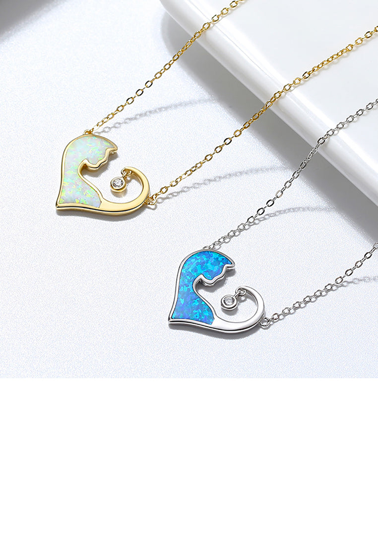 925 Sterling Silver Plated Gold Simple Fashion Heart Shaped White Cat Pendant with Cubic Zirconia and Necklace - Luxurious Look