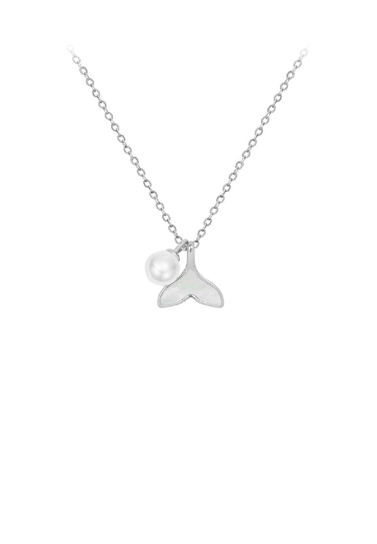 Simple Lovely 316L Stainless Steel Fish Tail Shell Pendant with Imitation Pearl and Necklace - Luxurious Look