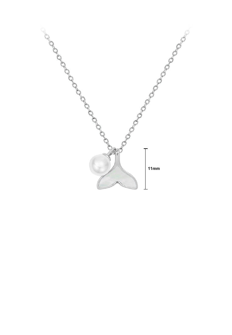 Simple Lovely 316L Stainless Steel Fish Tail Shell Pendant with Imitation Pearl and Necklace - Luxurious Look