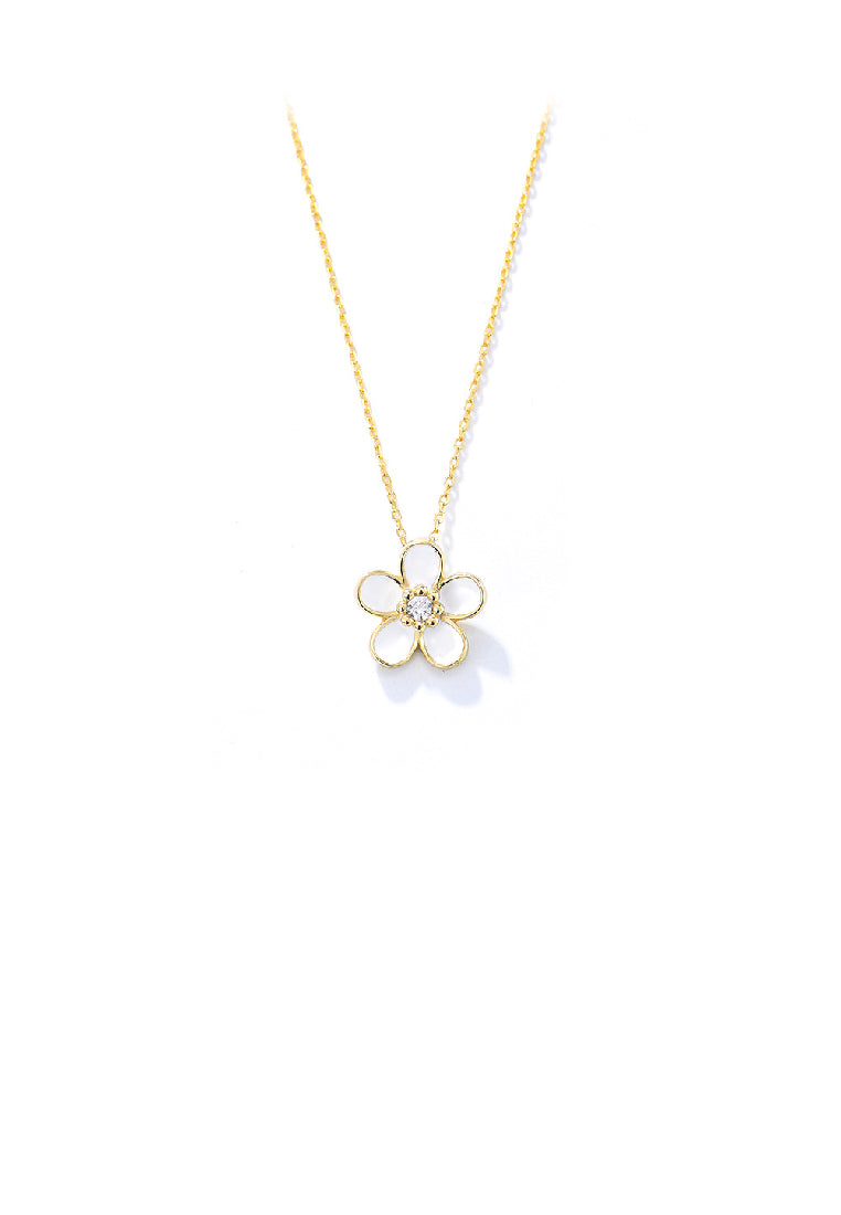 925 Sterling Silver Plated Gold Fashion Simple Flower Pendant with Cubic Zirconia and Necklace - Luxurious Look
