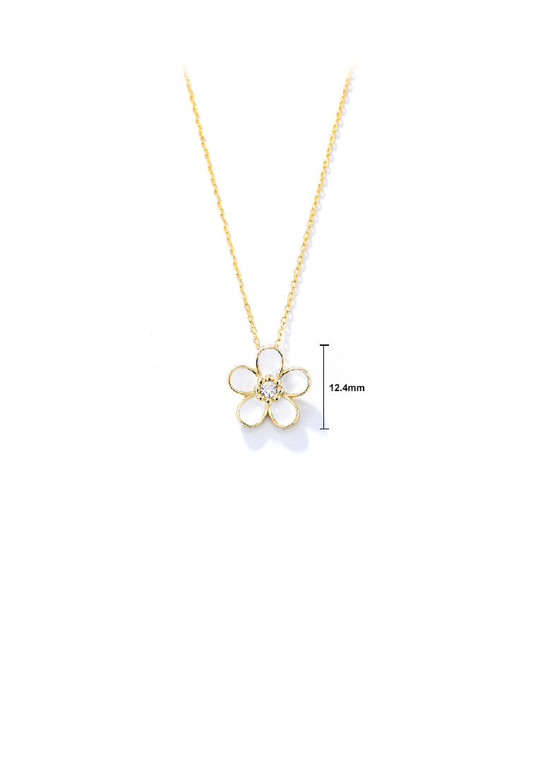 925 Sterling Silver Plated Gold Fashion Simple Flower Pendant with Cubic Zirconia and Necklace - Luxurious Look