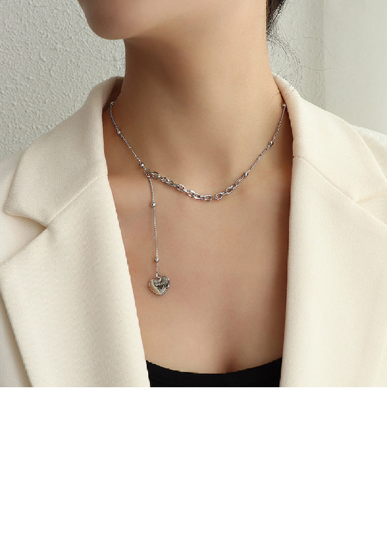 Simple Fashion 316L Stainless Steel Heart Tassel Pendant with Necklace