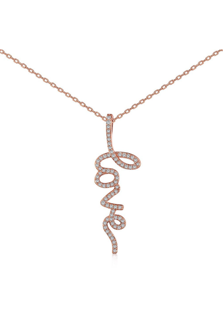 925 Sterling Silver Plated Gold Fashion Romantic Love Alphabet Pendant with Cubic Zirconia and Necklace - Luxurious Look