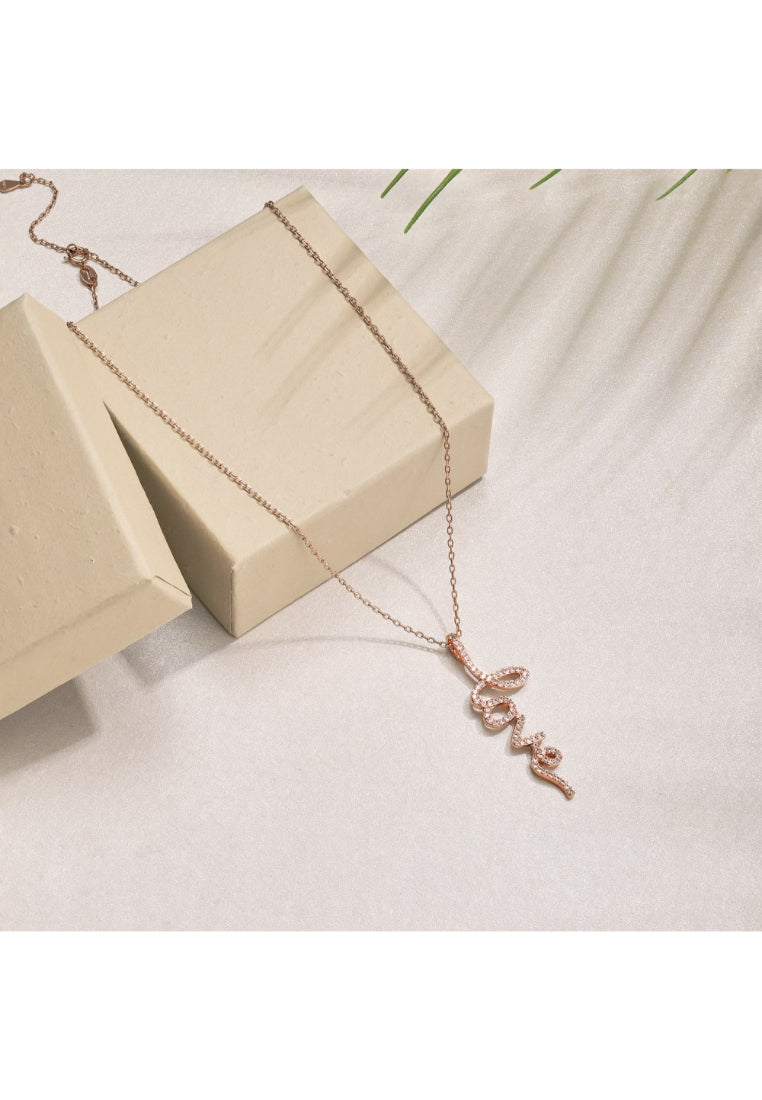 925 Sterling Silver Plated Gold Fashion Romantic Love Alphabet Pendant with Cubic Zirconia and Necklace - Luxurious Look