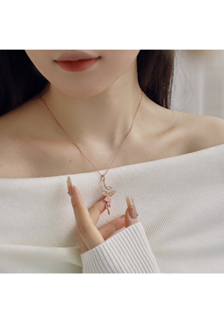 925 Sterling Silver Plated Gold Fashion Romantic Love Alphabet Pendant with Cubic Zirconia and Necklace - Luxurious Look