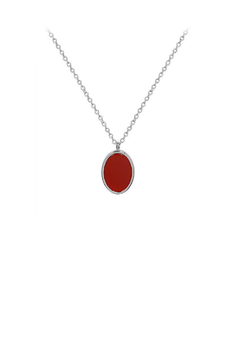 Simple Fashion 316L Stainless Steel Red Geometric Oval Pendant with Necklace - Vibrant Color