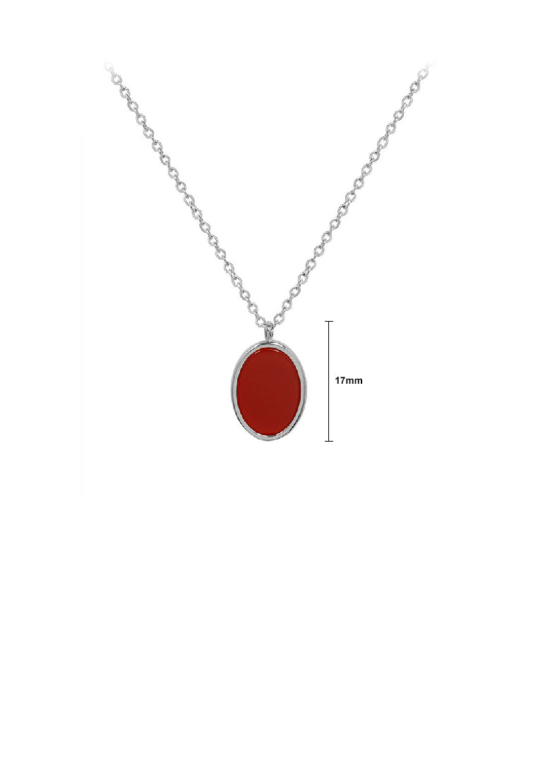 Simple Fashion 316L Stainless Steel Red Geometric Oval Pendant with Necklace - Vibrant Color