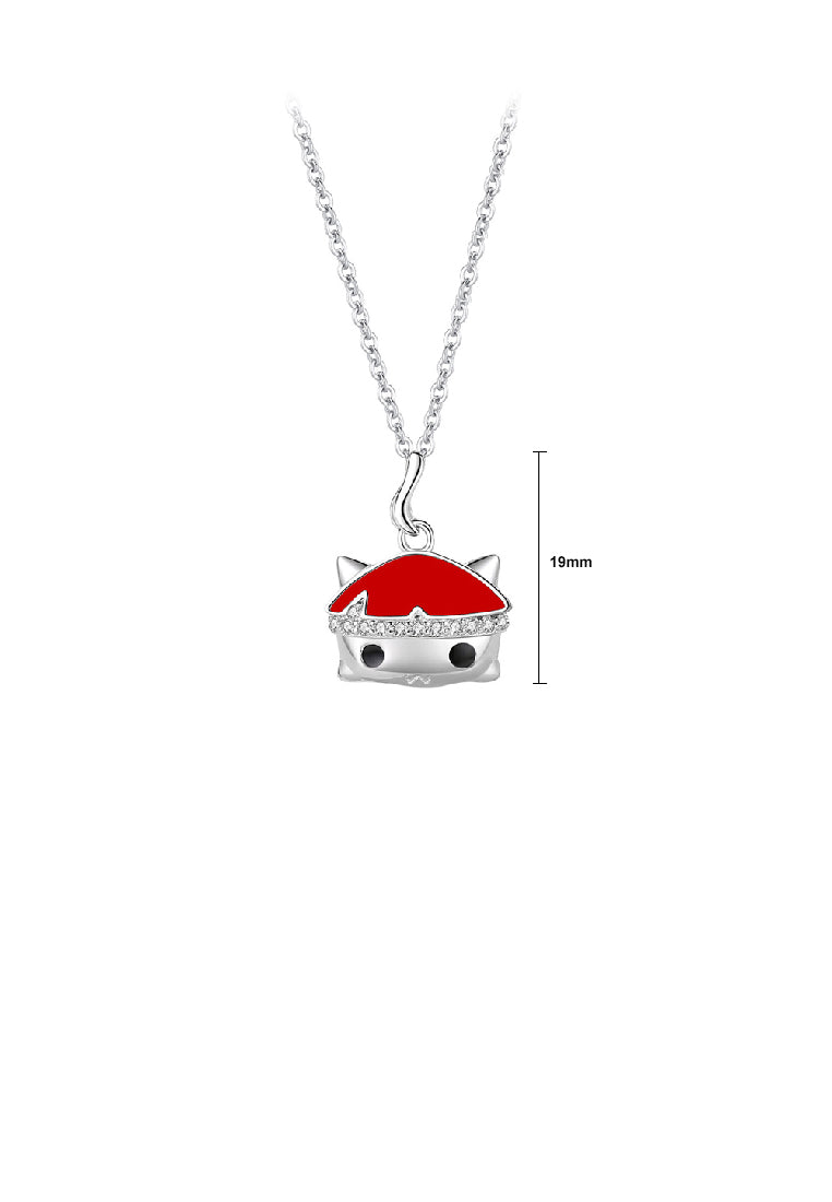 925 Sterling Silver Simple Creative Cat Pendant with Cubic Zirconia and Necklace - Luxurious Look