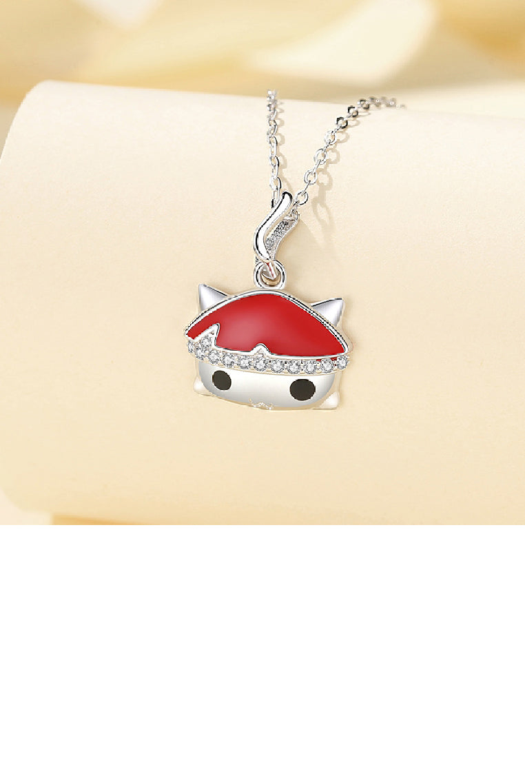 925 Sterling Silver Simple Creative Cat Pendant with Cubic Zirconia and Necklace - Luxurious Look
