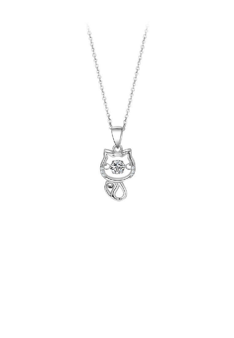 925 Sterling Silver Fashion Cute Cat Pendant with Cubic Zirconia and Necklace - Luxurious Look