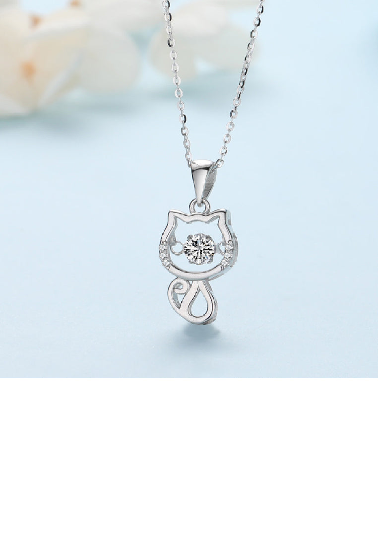 925 Sterling Silver Fashion Cute Cat Pendant with Cubic Zirconia and Necklace - Luxurious Look