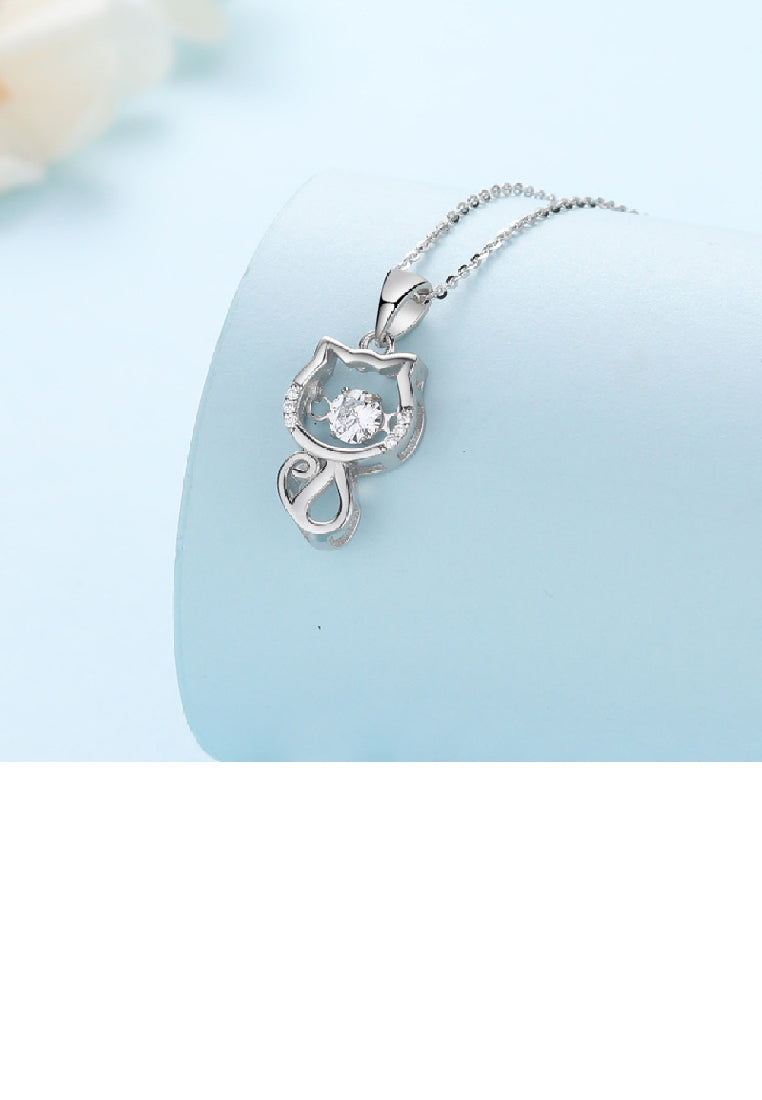 925 Sterling Silver Fashion Cute Cat Pendant with Cubic Zirconia and Necklace - Luxurious Look