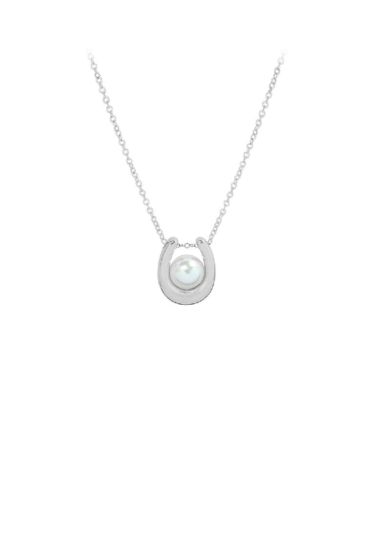 Elegant Temperament 316L Stainless Steel U Shaped Geometric Pendant with Imitation Pearls and Necklace