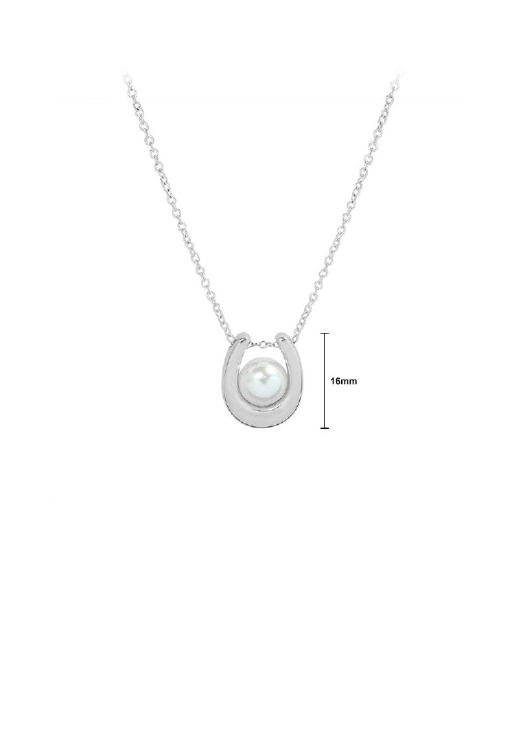 Elegant Temperament 316L Stainless Steel U Shaped Geometric Pendant with Imitation Pearls and Necklace