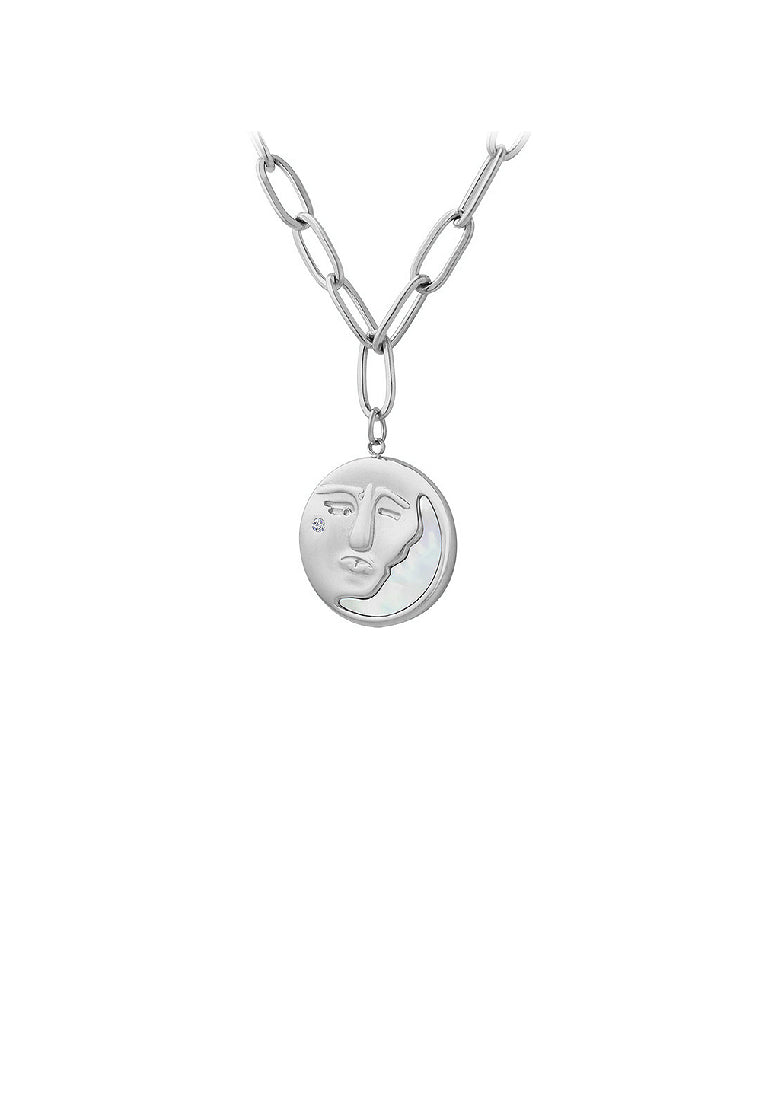 Fashion Simple 316L Stainless Steel Face Moon Geometric Pendant with Cubic Zirconia and Necklace - Luxurious Look