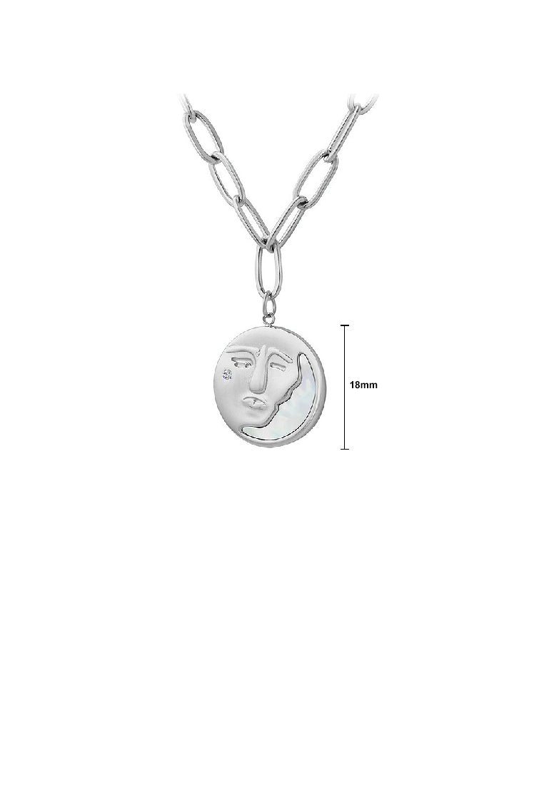 Fashion Simple 316L Stainless Steel Face Moon Geometric Pendant with Cubic Zirconia and Necklace - Luxurious Look