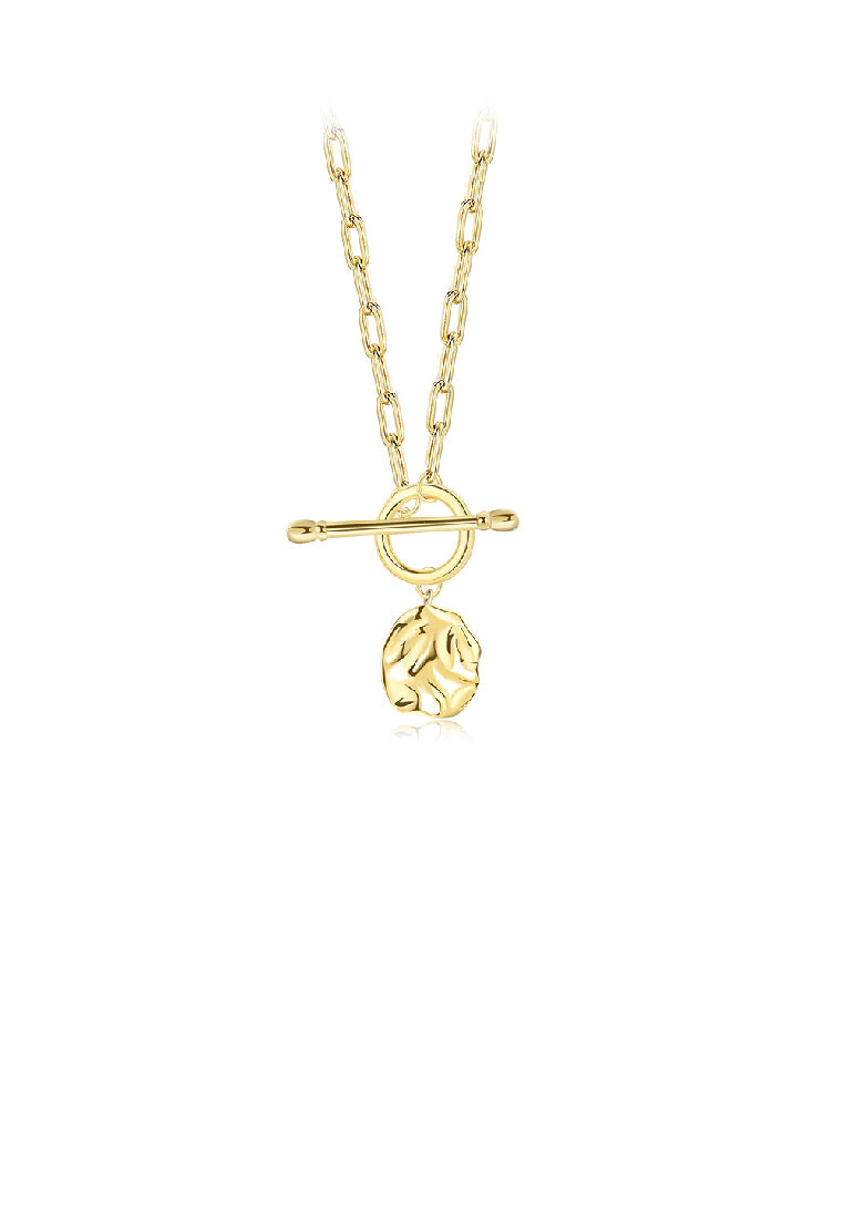 925 Sterling Silver Plated Gold Fashion Simple Irregular Pattern Geometric Round Pendant with Necklace