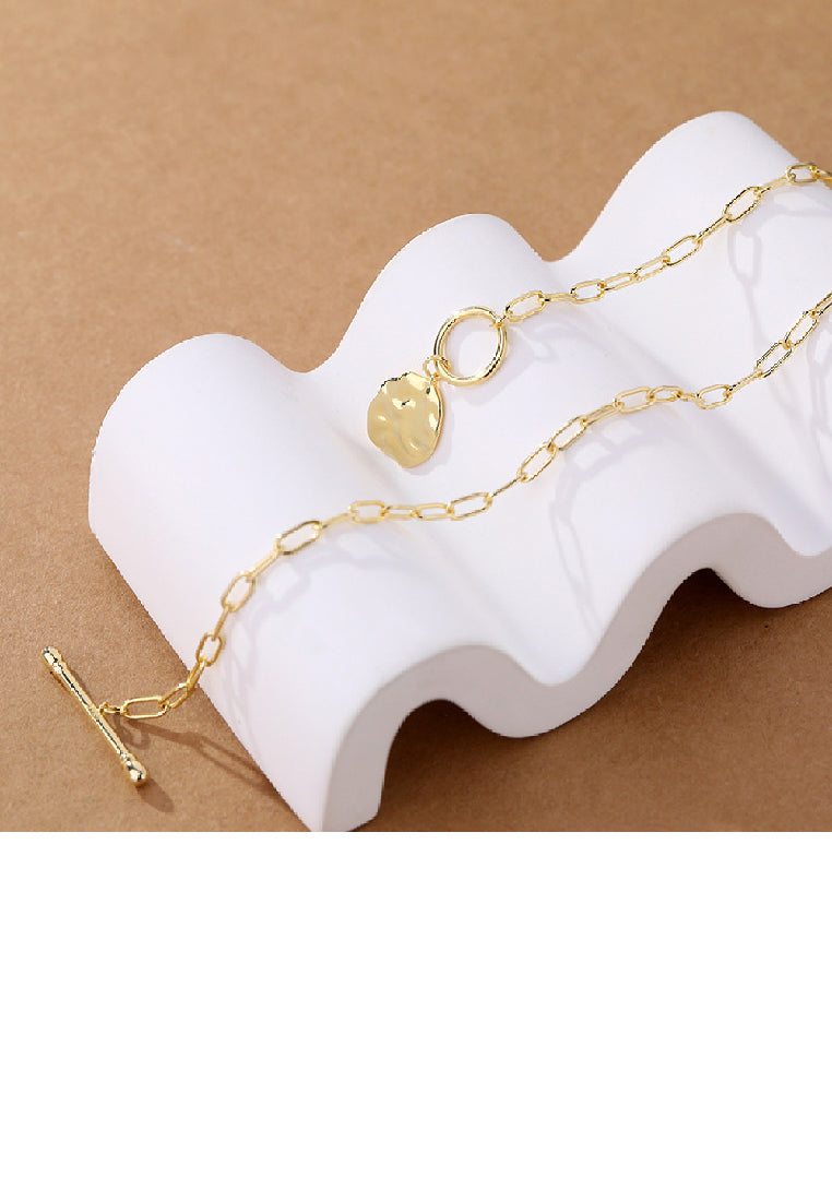 925 Sterling Silver Plated Gold Fashion Simple Irregular Pattern Geometric Round Pendant with Necklace