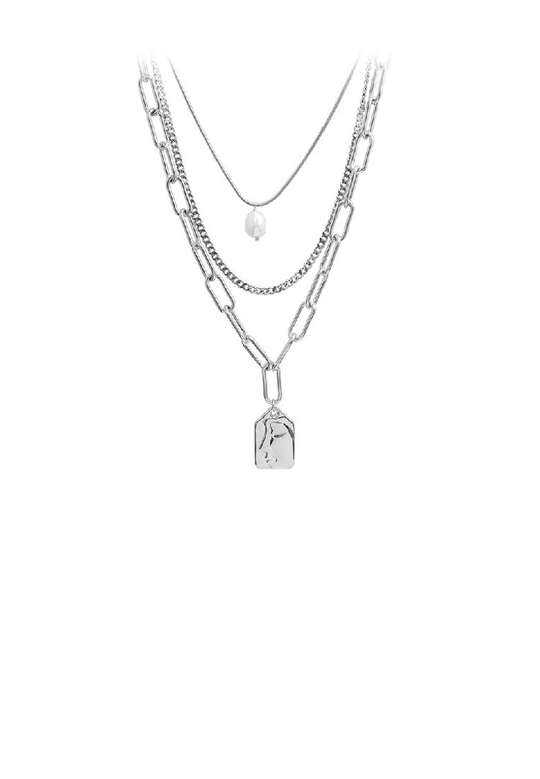 Fashion Elegant 316L Stainless Steel Portrait Geometric Pendant with Three Layer Necklace