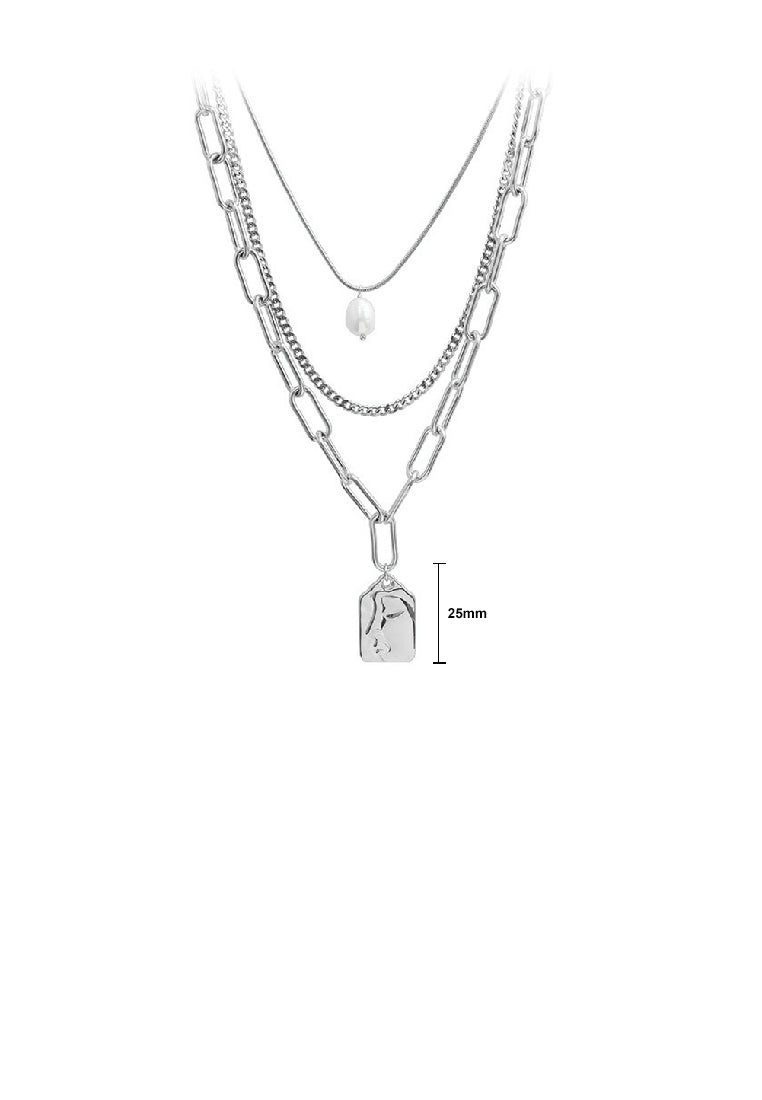 Fashion Elegant 316L Stainless Steel Portrait Geometric Pendant with Three Layer Necklace