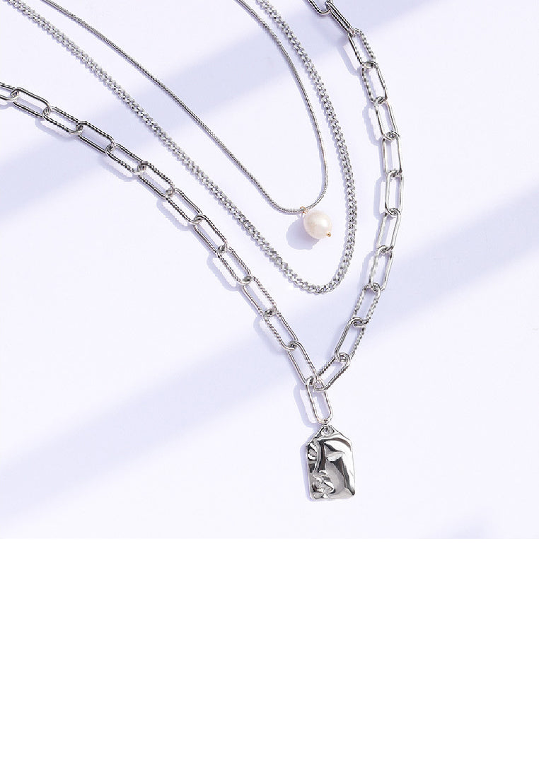 Fashion Elegant 316L Stainless Steel Portrait Geometric Pendant with Three Layer Necklace