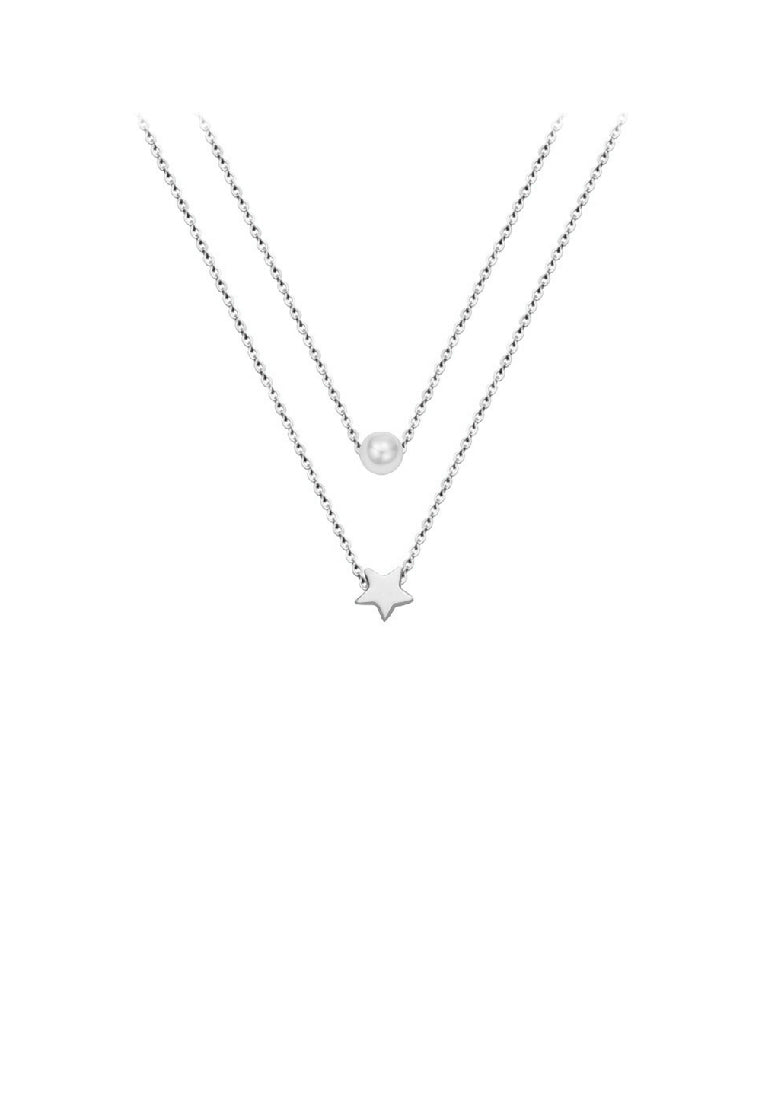 Simple Fashion 316L Stainless Steel Star Pendant with Imitation Pearl and Double Layer Necklace - Luxurious Look