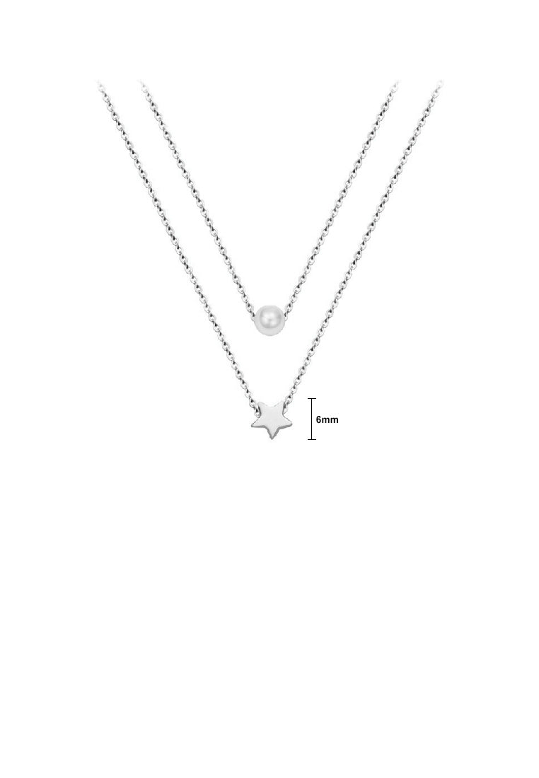 Simple Fashion 316L Stainless Steel Star Pendant with Imitation Pearl and Double Layer Necklace - Luxurious Look