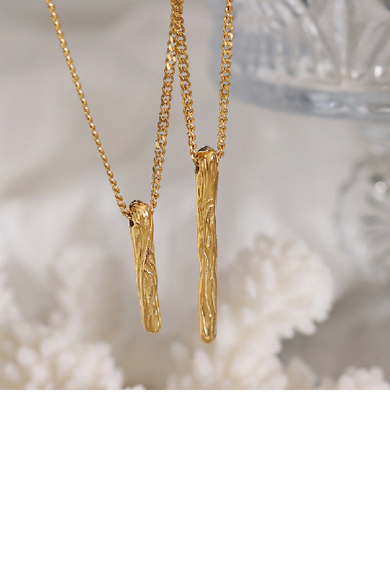 Fashion Simple Plated Gold 316L Stainless Steel Pattern Geometric Strip Long Pendant with Necklace