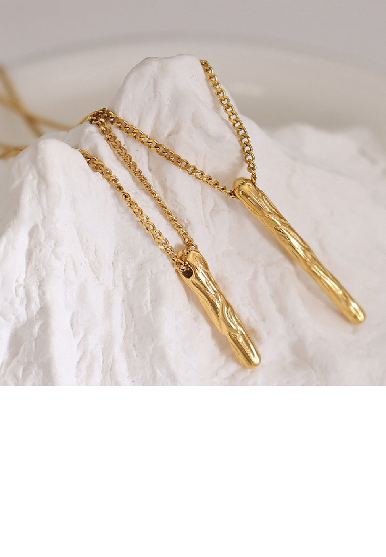 Fashion Simple Plated Gold 316L Stainless Steel Pattern Geometric Strip Long Pendant with Necklace
