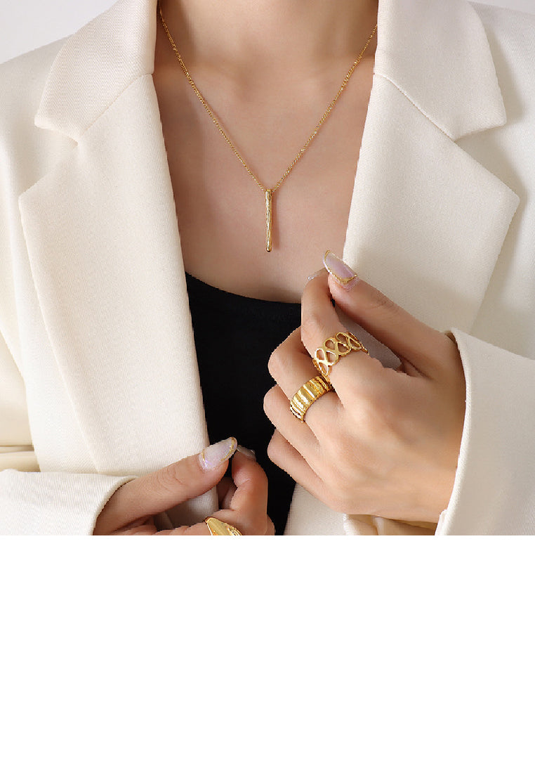 Fashion Simple Plated Gold 316L Stainless Steel Pattern Geometric Strip Long Pendant with Necklace