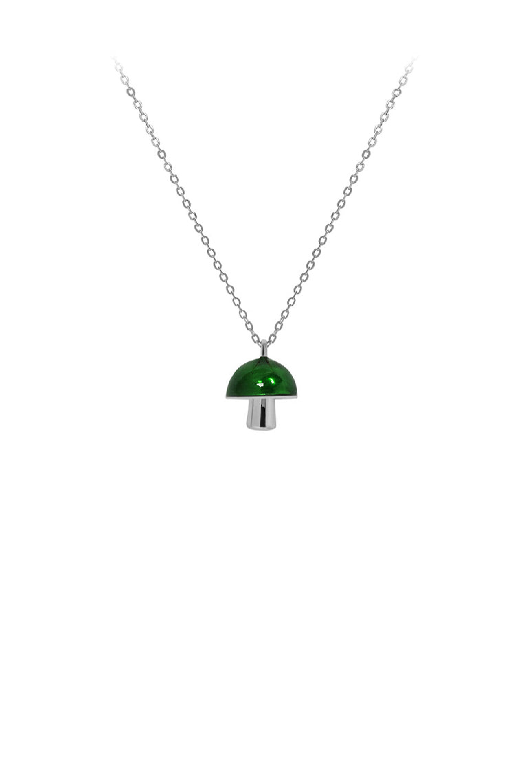 925 Sterling Silver Simple and Cute Green Epoxy Mushroom Pendant with Necklace