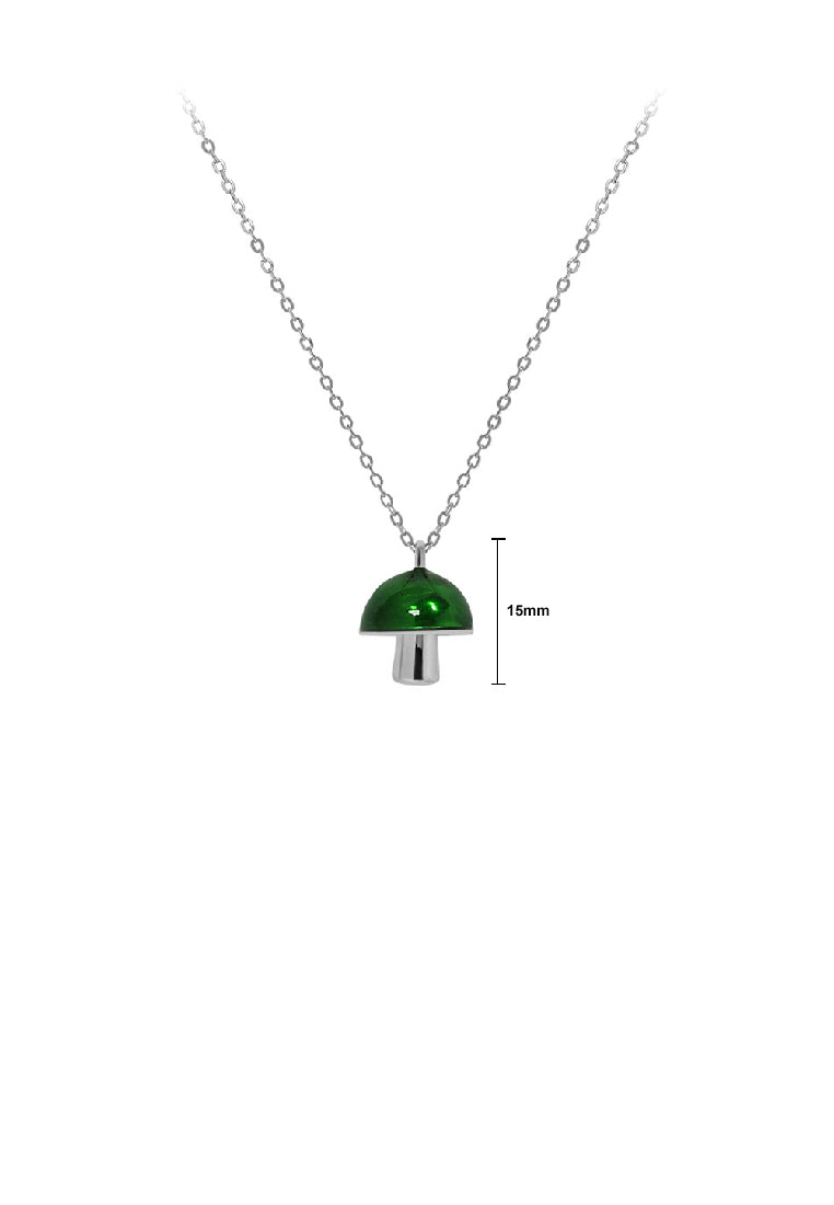 925 Sterling Silver Simple and Cute Green Epoxy Mushroom Pendant with Necklace
