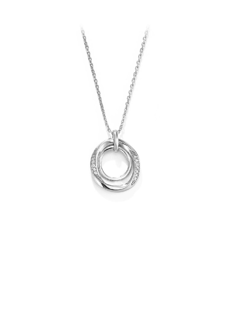 925 Sterling Silver Fashion Simple Geometric Double Ring Pendant with Cubic Zirconia and Necklace - Luxurious Look