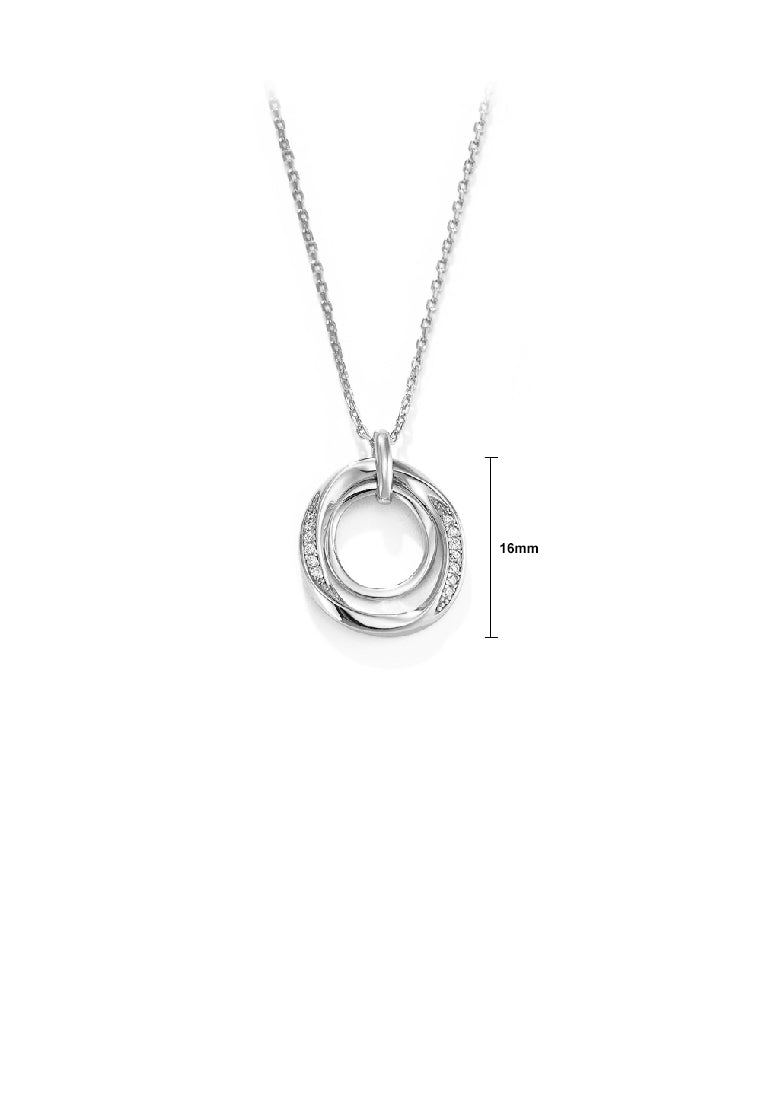 925 Sterling Silver Fashion Simple Geometric Double Ring Pendant with Cubic Zirconia and Necklace - Luxurious Look