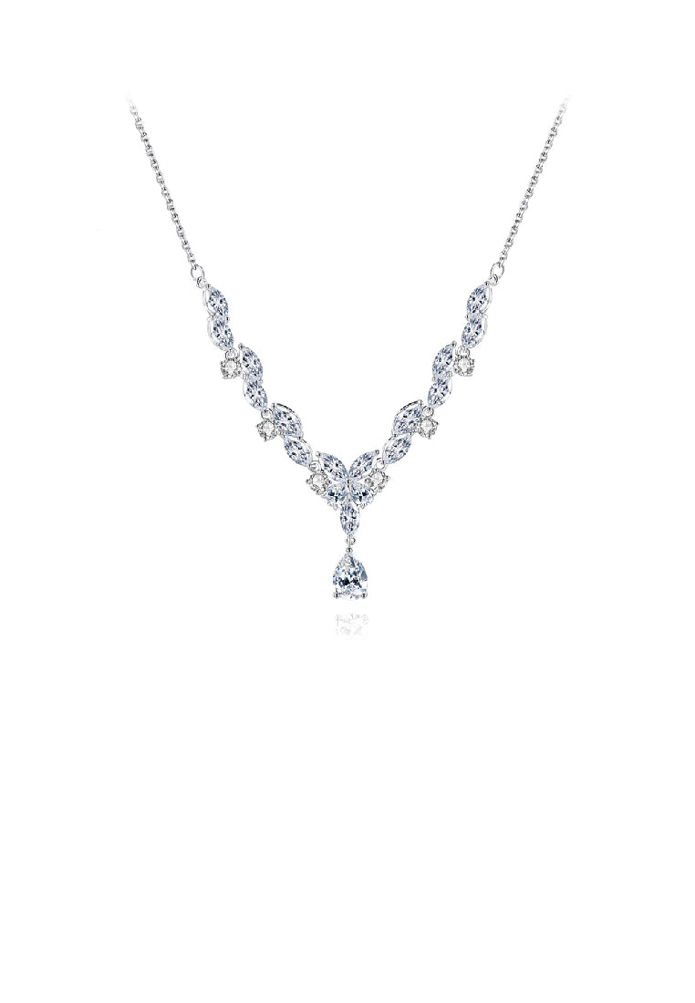 Fashion Brilliant Floral Geometric Water Drop Pendant with Cubic Zirconia and Necklace - Luxurious Look