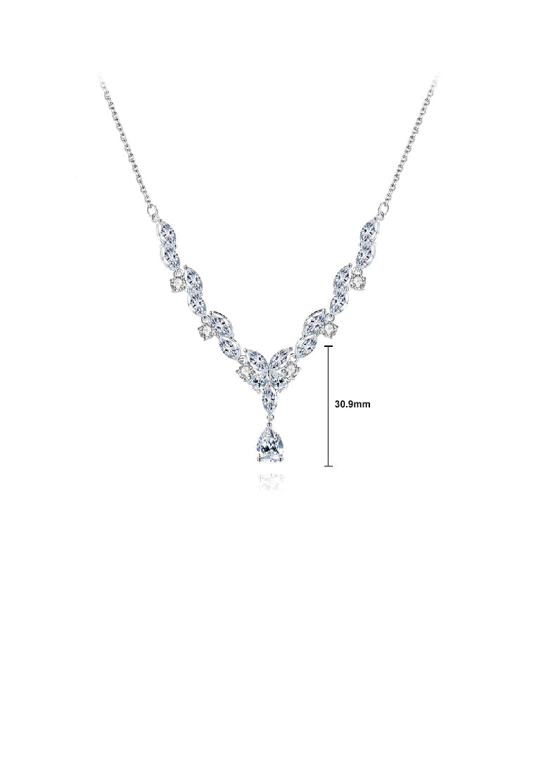 Fashion Brilliant Floral Geometric Water Drop Pendant with Cubic Zirconia and Necklace - Luxurious Look