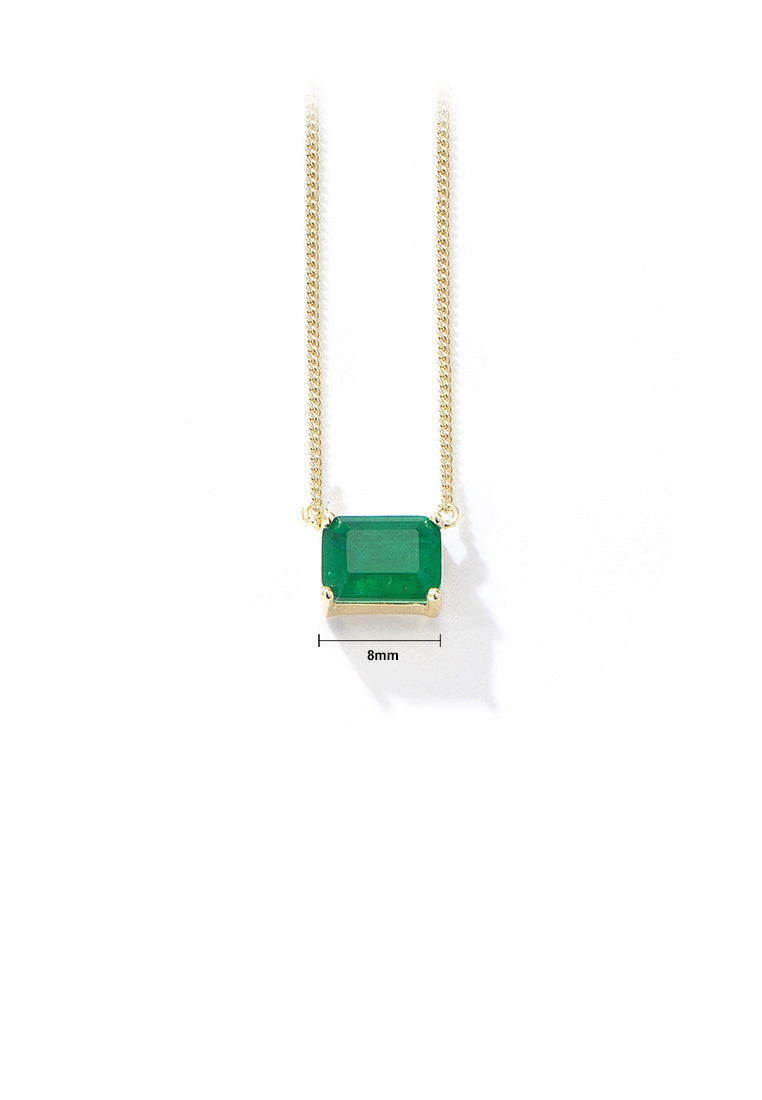 925 Sterling Silver Plated Gold Simple Fashion Geometric Square Pendant with Green Cubic Zirconia and Necklace - Luxurious Look
