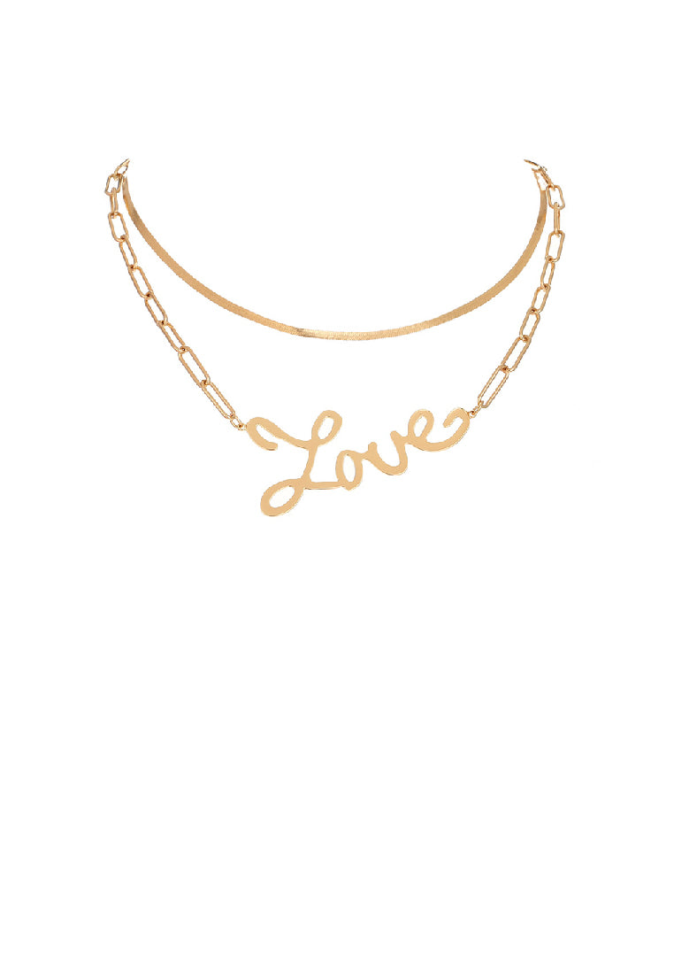 Simple Temperament Plated Gold LOVE Alphabet Pendant with Double Necklace